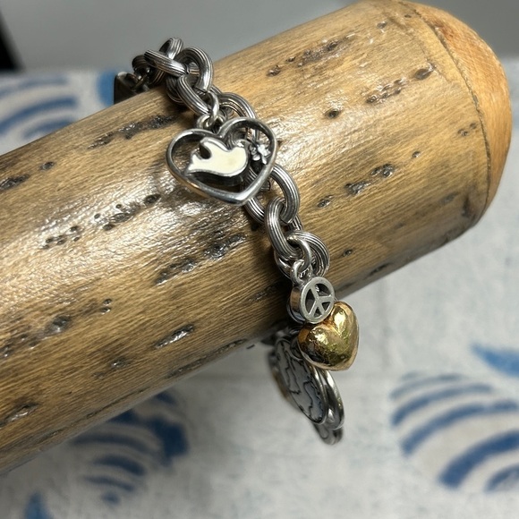 Brighton World Peace Charm Bracelet Retired Silver Plated Chunky Oval Link Chain - Picture 4 of 12